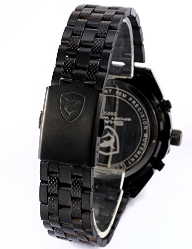 Shark Reloj Hombre de Cuarzo Correa de Acero Inoxidable Negro Esfera Blanca - Imagen 7