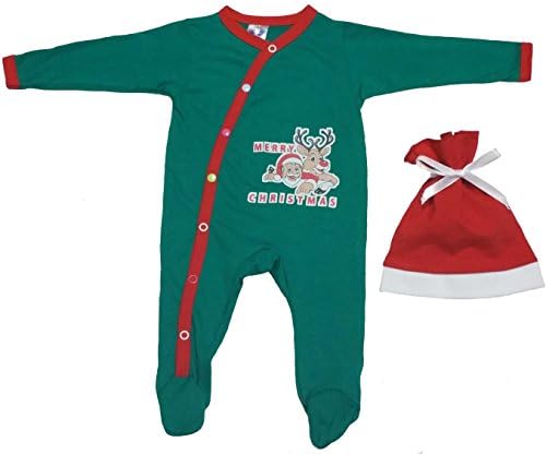 Baby First Christmas Outfit For Infants with Reindeer and Santa Prints by TenTeeTo (0-3 Months, Green)