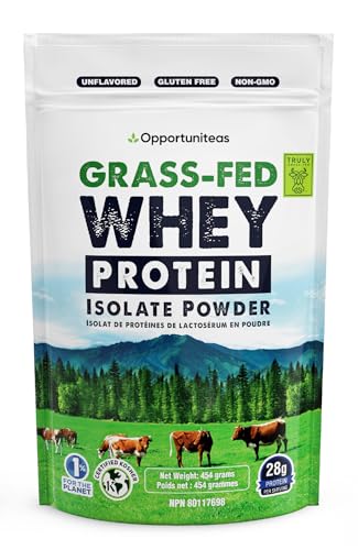Grass Fed Whey Protein Powder Isolate | Natural, Unflavored, Easy to Mix | Non GMO and Gluten Free | 1 Lb (454 Grams)