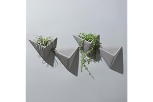 PURZEST Set of 4 Triangle Ceramic Wall Planters – Cement-Gray Hanging Pots for Succulents, Air Plants, and Wall Decor