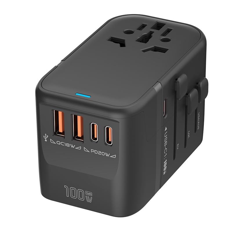 Photo 1 of 100W GaN Universal Travel Adapter International Power Adapter, with 5 USB(3 USB C) Charging Ports European Travel Plug Worldwide for US to Europe UK, EU, AU (Type C/G/A/I) Outlet Wall Charger