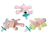 WubbaNub Infant Plush Pacifier - Limited Edition Set (Pink Bear, Ella Bella Elephant & Cutsie Caterpillar)