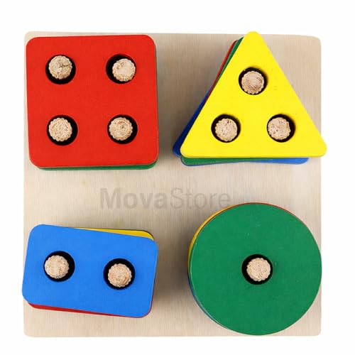Brinquedo Educativo Montessori de Madeira Pedagógico Sensorial Formas Geométricas Didáticas Multicoloridas Encaixe Infantil e Cores Empilháveis