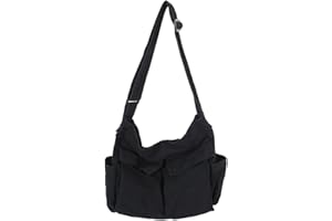JQWSVE Canvas Messenger Bag Large Hobo Crossbody Bag with Multiple Pockets Canvas Shoulder Tote Bag for Women and Men