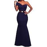 MAYFASEY Women's Sexy Off The Shoulder Oversized Bow Applique Evening Gown Party Long Maxi Dress