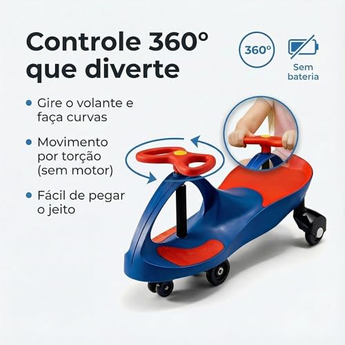 Carrinho de Rolimã Infantil Gira Gira sem Pedal URBANIUS, Volante 360° e Estrutura Reforçada – Certificado pelo INMETRO, 3+ Anos (Azul e Laranja)