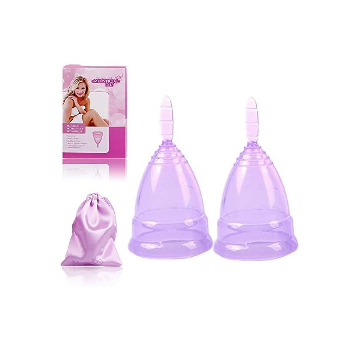Menstrual Cups Soft Organic Silicone Period Cups Set of 2 Small with Storage Bag Easy Wash and Reusable for Heavy Flow Feminine Pads Comfortable Cup BPA Free (Small, Purple)