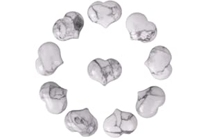 Justinstones Natural Howlite Gemstone Healing Crystal 1 inch Mini Puffy Heart Pocket Stone Iron Gift Box (Pack of 10)