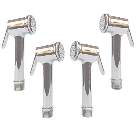 Ojorey Jaguar Brass Health Faucet Shiny Chrome Finish 4 Full Set ++ SST Jumbo Expandable 14mm Hose Length (1 mtr.) 4 pcs ++ Wall Hook PVC 4pcs