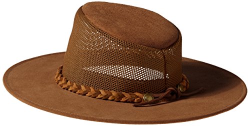 Henschel Men's Explorer Crushable Cowhide Suede Leather UPF 50 Mesh Breezer Hat, Brown, Large