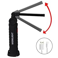 NVTED USB Rechargeable COB LED Flashlight, 5 Mode Foldable Handheld Work Light Lamp Torch with Rotating Hook & Magnetic Base