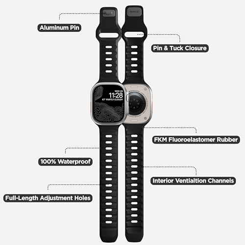 NOMAD Sport Band V2 | Unisex, Sport Loop Watch Band | Fluororubber, Black, 22mm, 42/44/45/49mm, Waterproof