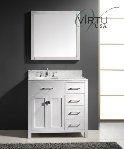 Virtu USA MS-2136R-WMRO-WH 36-Inch Caroline Parkway Single Round Sink Bathroom Vanity, White