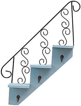 YUMU Decorative Stairs Shape Wall Mounted Floating Shelf with 3 Hooks LQ1026 (Blue)