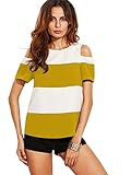 MakeMeChic Women's Casual Cold Shoulder T-Shirt Tops Color Block Tunic Blouse Yellow S