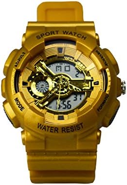 Juniors Boys Girls (Above 7 Years Old) 5ATM Military Digital Unusual Analog Quartz Dual Time Watches,Stopwatch Chronograph Alarm , Chronograph ,EL backlight,Chime Gold