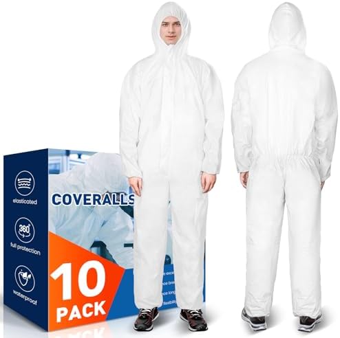 FURWEY Hazmat Suits 10 Pack Disposable Protective Coveralls, Heavy