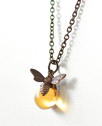 Antique brass honey bee charm necklace