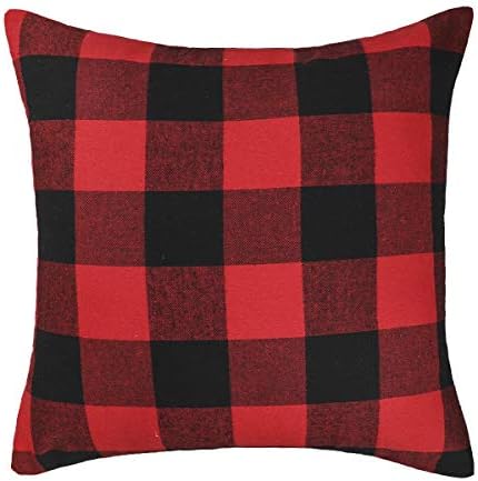 4Th Emotion 20X20 Inch Christmas Red And Black Buffalo Check Plaid Throw Pillow Case Cushion Cover Holiday Decor Cotton Polyester For Sofa
