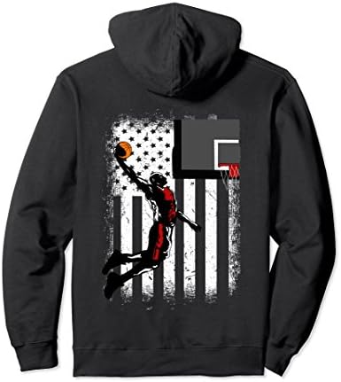Unisex Vintage USA Red White - American Flag Basketball Hoodie Large Black