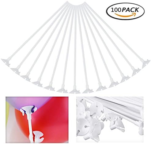 Moobom 100pcs 40cm/15.7Inch Balloon Sticks Stand with Cups Holder (White), Long Plastic Balloon Sticks for Pump…