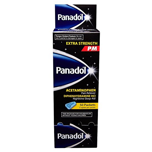 Panadol Extra Strength PM Acetaminophen Pain Reliever Diphenhydramine HCI Nighttime Sleep-Aid (50 Packets - 2 Caplets per Packet) - 2 packs of 50 packets