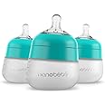 Nanobébé Flexy Silicone Baby Bottle, Anti-Colic, Natural Feel, Non-Collapsing Nipple, Non-Tip Stable Base, Easy to Clean 3-Pack, Teal, 5 oz