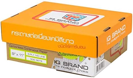 IQ Brand Continuous Computer Paper for Dot Matrix Printer, 9 x 11, White, No Lines (3-Part)