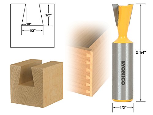Yonico 14111 10 Degree Dovetail Joint Router Bit with 1/2" Shank, 1/2"