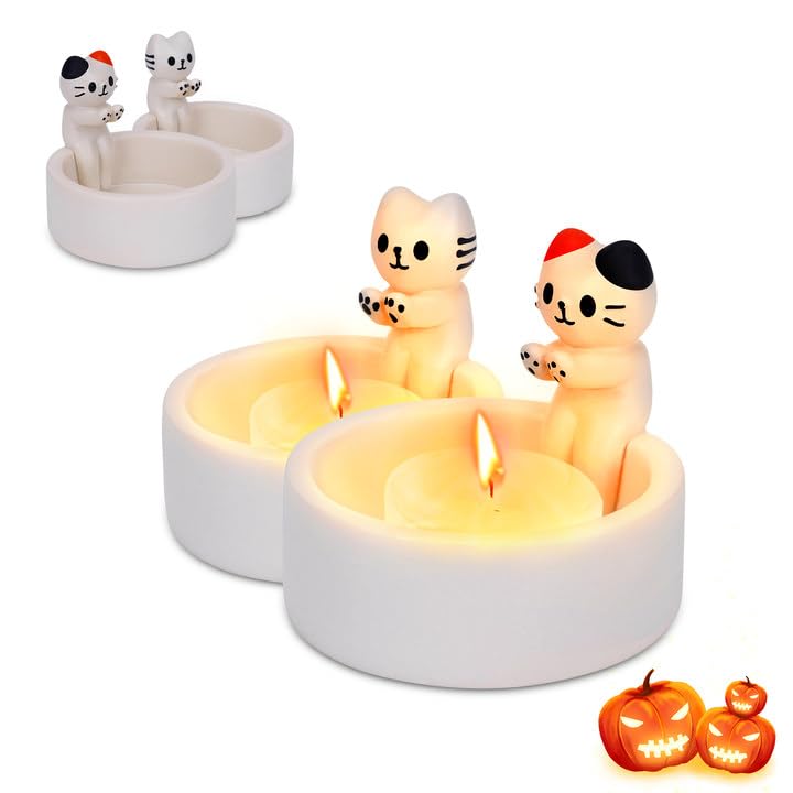 DKIIL NOIYB Resin Candle Holder, Cartoon Kitten Design, 3x6x7cm, White and Colorful, Wall Mount