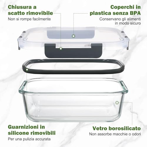 YASHE Set of 12 Glass Food Containers with Airtight Lids - BPA Free, Microwave, Oven, Fridge and Freezer Safe - Ideal for Storage, Meal Prep and Kitchen Organization