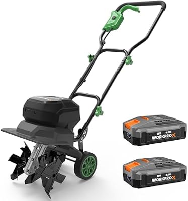 X Motozappa Elettrica Senza Fili 40V, Lavoro 30 cm x 20 cm, doppia Batteria 4000 mAh, Manubrio Pieghevole, Ruote Regolabili in 4 Posizioni - Compatta e Silenziosa per Giardino, Orto e Frutteto