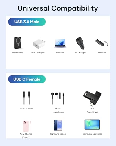 layajia Adaptador USB Tipo C a USB 3.0, Cable OTG Tipo-C Macho a USB Hembra Convertidor Compatible con iPhone 17/16/15 Pro MAX, iPad Mini/Pro, MacBook Pro/Air, Samsung Galaxy S25-0,5m