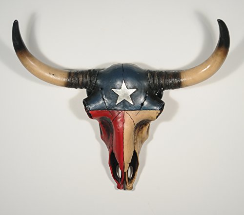Hanging Faux Steer Skull with Texas Painted Flag and Horns