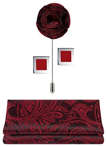 Tie G .5pcs Tie set in a gift box : Tie sets : Solid color Neck tie,Satin Bow tie,Pocket Square, Lapel, Cuffs link (Red,Black Pailsey) - Thumbnail 4