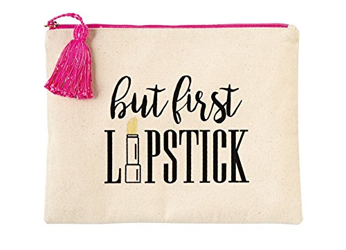 Mud Pie Heavyweight Canvas Make up Travel Case, But First Lipstick