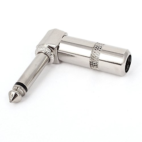 6.35mm Right Angle Double Core Male Guitar Audio Jack Plug Silver Tone