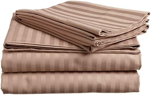 6-Piece Bed Sheet Set 400 TC 100% Egyptian Cotton Super Soft Long Staple, Italian Finish Fitted Sheet fits Upto 24” deep Pocket Mattress Twin, Taupe Stripe