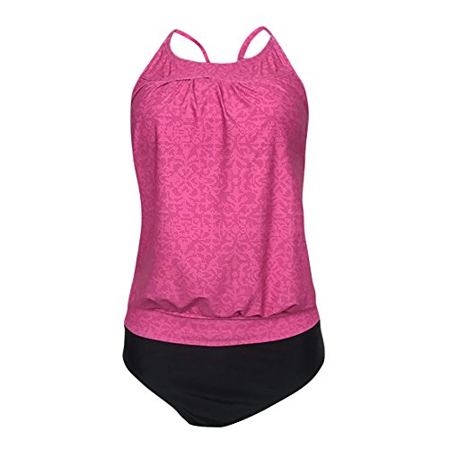 ASERTY Women Plus Size Printed Tankini Bikini Swimwear Swimsuit Bathing Suit Hot Pink - Thumbnail 3