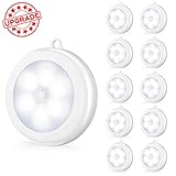 Upgraded Motion Sensor LED Night Light, Non-Fall Cordless Battery-Powered Wall Light,Stick-on Magnet Closet Lights, Safe Lights for Stairs, Hallway, Bathroom,Kitchen,Cabinet (Pack of 10, White)