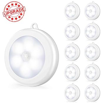 Upgraded Motion Sensor LED Night Light, Non-Fall Cordless Battery-Powered Wall Light,Stick-on Magnet Closet Lights, Safe Lights for Stairs, Hallway, Bathroom,Kitchen,Cabinet (Pack of 10, White)