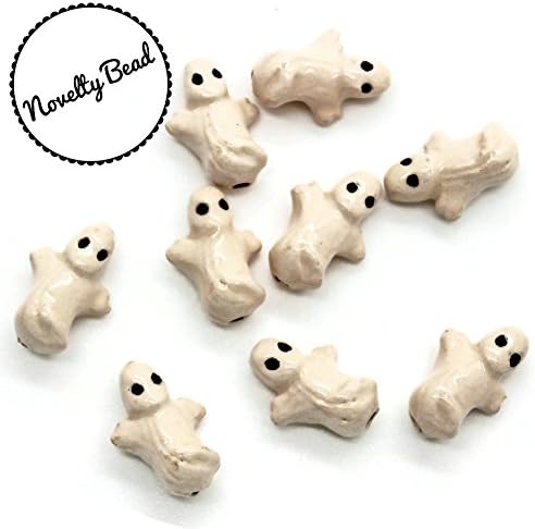 10 - Small - Ghost - Halloween Beads - Novelty Beads - Ceramic Beads - Peruvian Beads