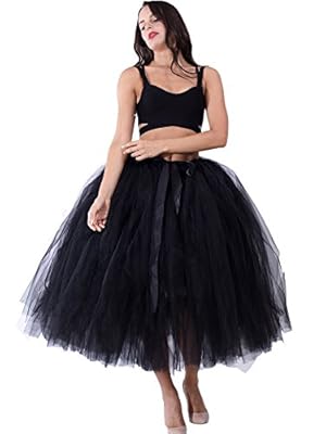 FOLOBE Women Vintage Puffy Tutu Skirts Tulle Self Tie Free Waist Petticoat 31.5in (25 Colors)