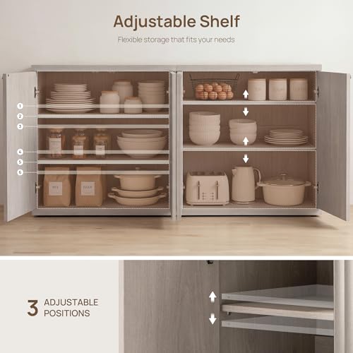 SICOTAS - Buffet Cabinet with Storage Sideboard, Modern Credenza with Doors and Shelves, Fluted Media Console Mid-Century Coffee Table, for Living Room, Kitchen, Dining Room