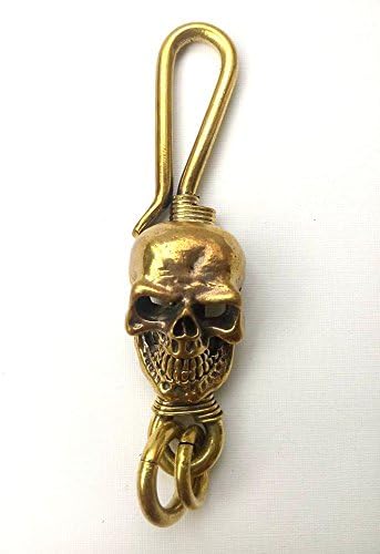 1pc Skull Fob Solid Brass keychain Keyring hook wallet clip Biker Punk