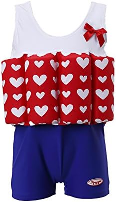 Kids Float Suit with Safety Adjustable Buoyancy one piece Swimwear Swimsuit for 1-10 years Boys and Girls (7-8T, Red love heart 1)