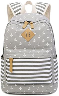 Growing Wild Girl Fashion Anchor Striped Schoolbag Lovely Travel Laptop Backpack, Grey, One Size