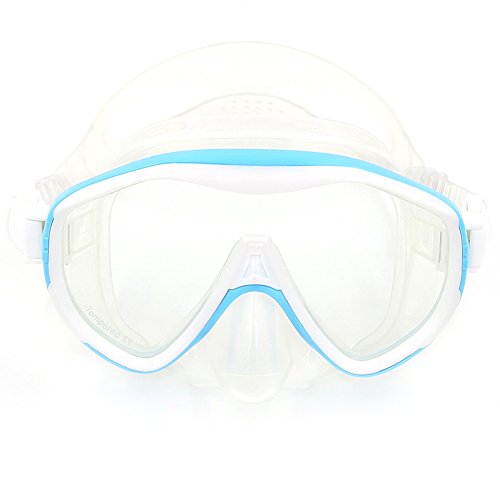 Luerme Swim Goggles Diving Mask Scuba Diving Free Diving Snorkeling Mask Adults Flexible Silicone Tempered Glass Lens PC Frame Face Plates Underwater Sports Diving Goggles Accessories (Light Blue)