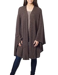 NOVICA Hecho a mano café oscuro Lana de Alpaca Blend Wrap "Marrón Tweed