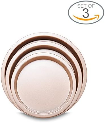 AQQAS Gold Pizza Pan Carbon Steel Nonstick Round Pizza Tray Baking Pan Cake Pans Set of 3 (6", 7", 8")